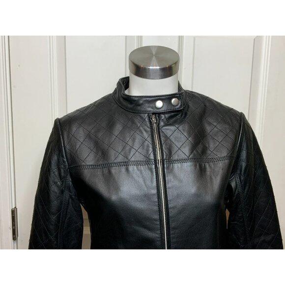 Kelli Kouri Black 100% Genuine Leather Quilted Moto Jacket, Size Medium - Picture 2 of 9